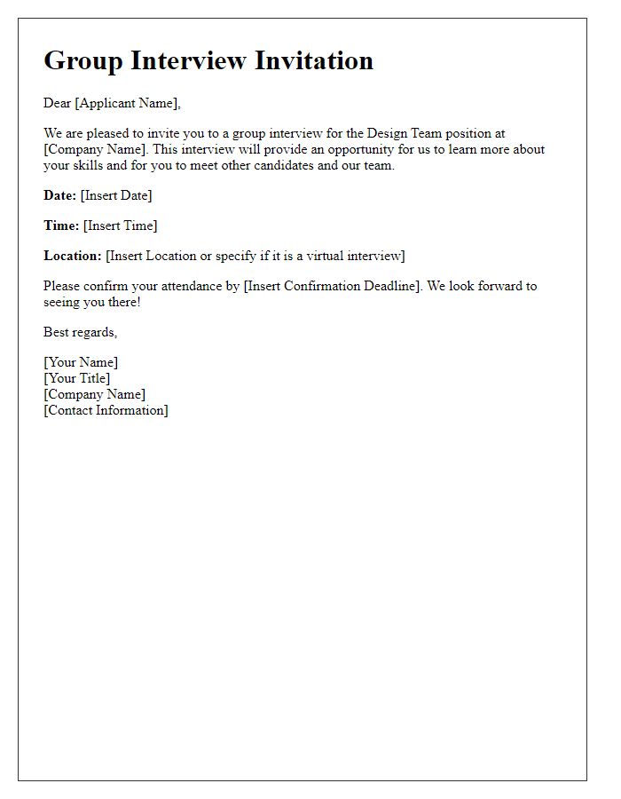 Letter template of group interview invitation for design team applicants.