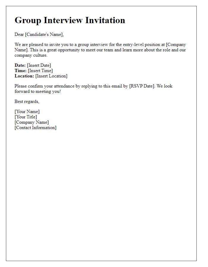 Letter template of group interview invitation for entry-level positions.