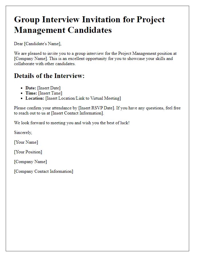 Letter template of group interview invitation for project management candidates.