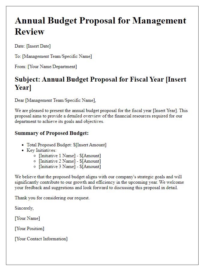 Letter template of annual budget proposal for management review