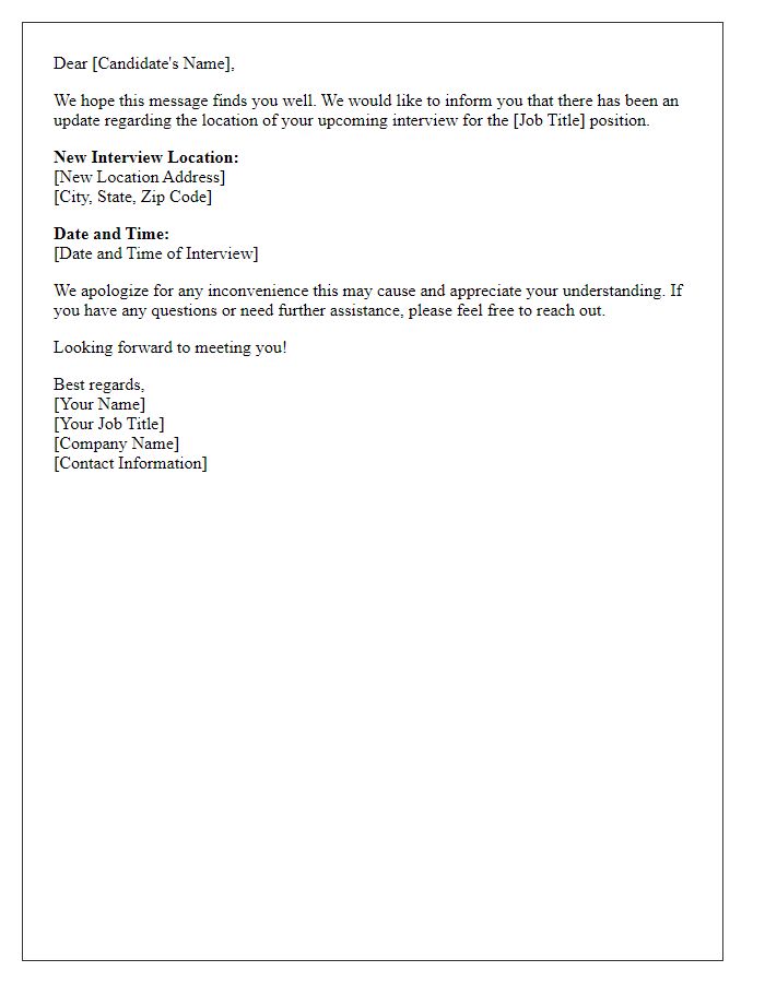 Letter template of interview location update.