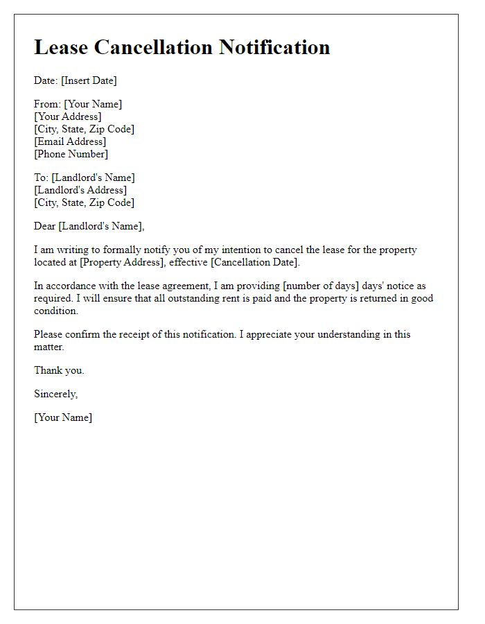 Letter template of Lease Cancellation Notification