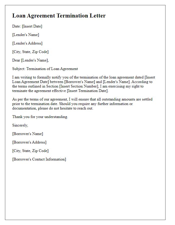 Letter template of Loan Agreement Termination