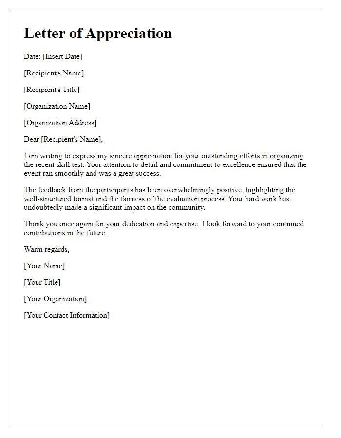 Letter template of appreciation for skill test organizers