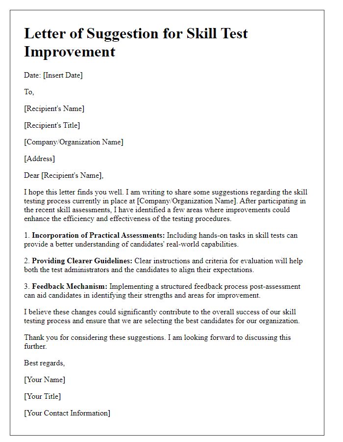 Letter template of suggestion for skill test improvement