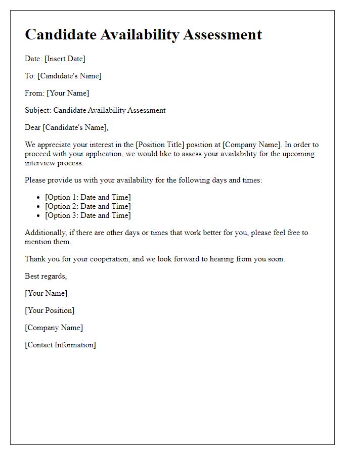 Letter template of candidate availability assessment