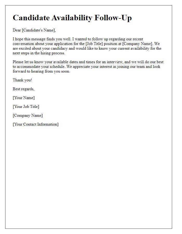Letter template of candidate availability follow-up