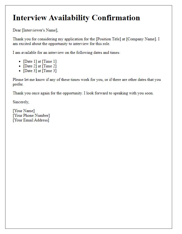 Letter template of candidate availability for interview scheduling