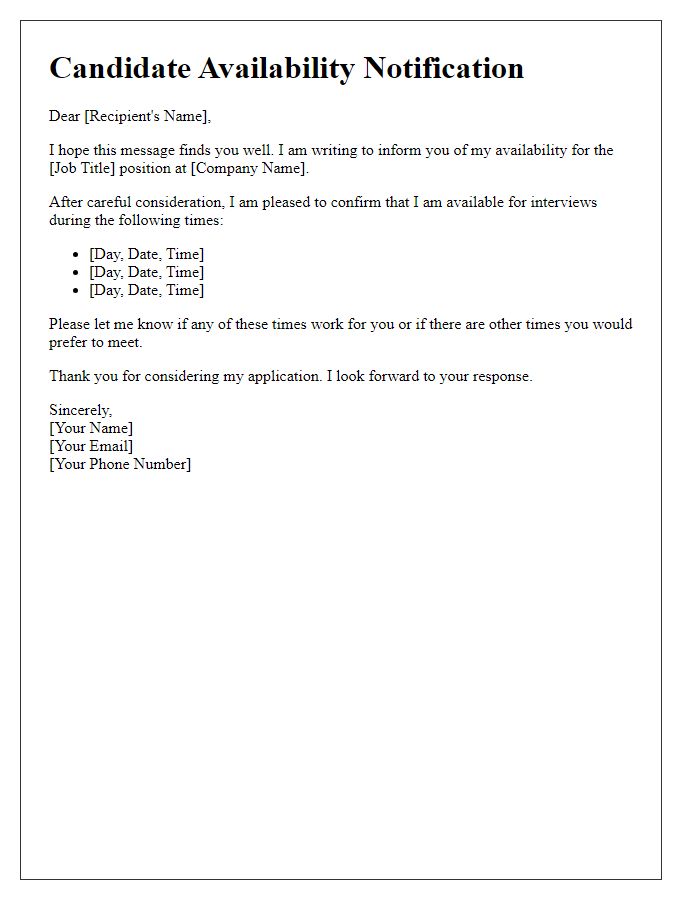 Letter template of candidate availability notification