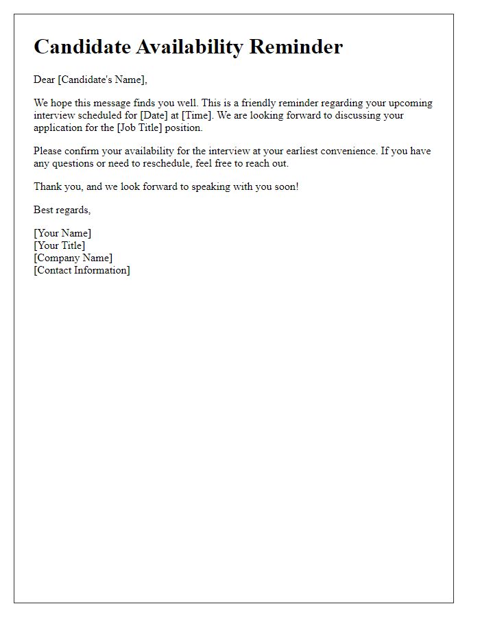 Letter template of candidate availability reminder