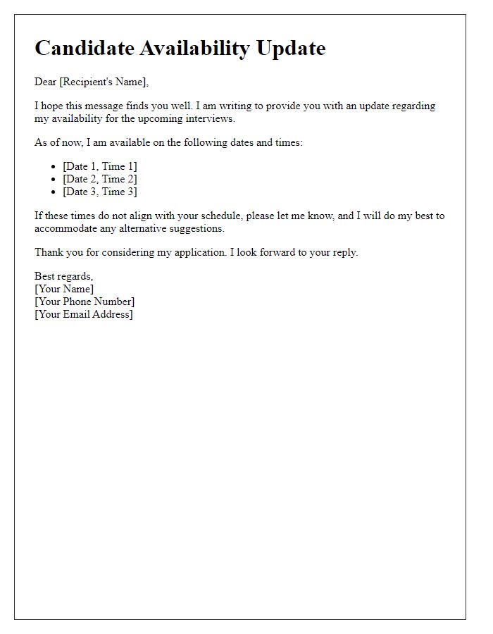 Letter template of candidate availability update