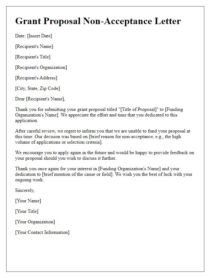 Letter template of non-acceptance response for grant proposals.