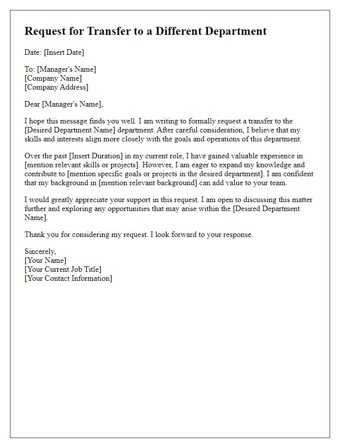 Letter template of request to move to a different department