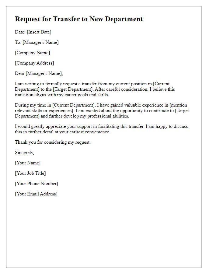 Letter template of staff transfer request to new department