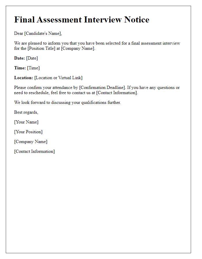 Letter template of final assessment interview notice