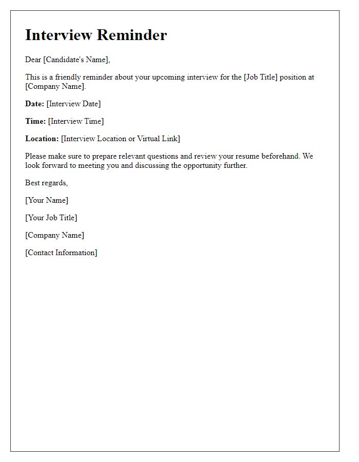 Letter template of impending interview reminder