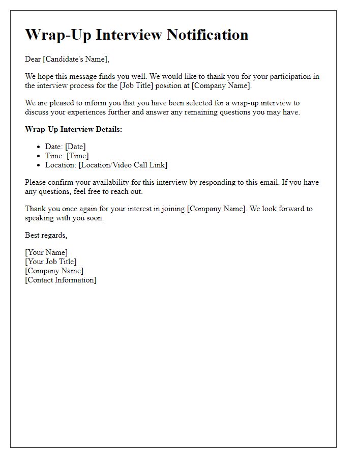 Letter template of wrap-up interview notification