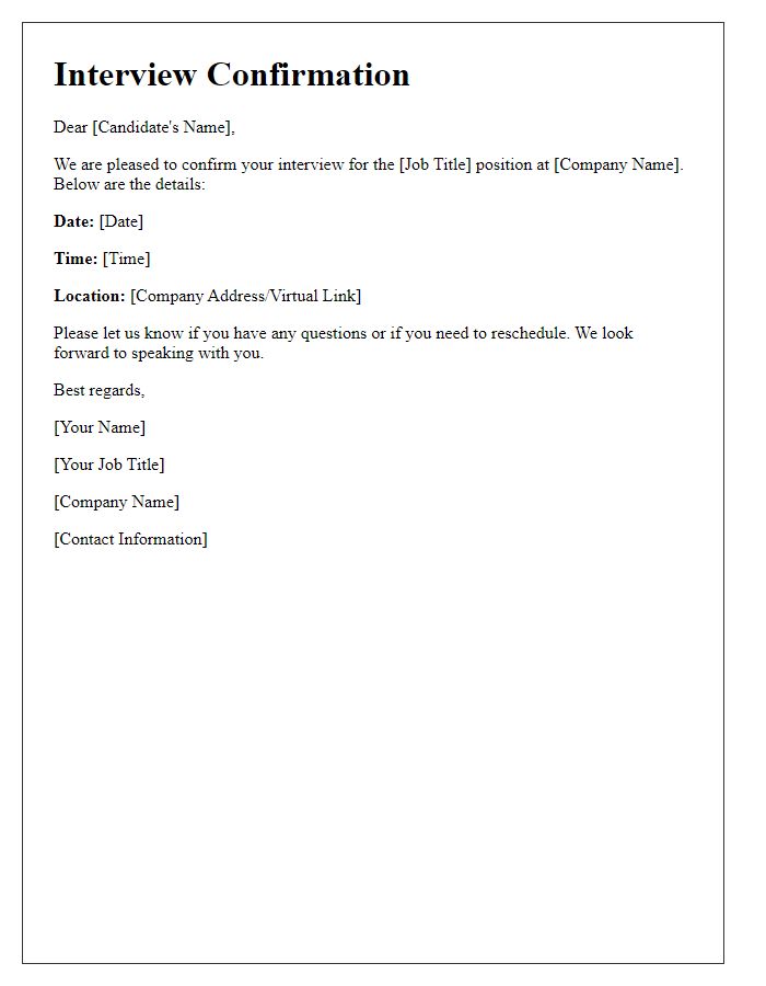 Letter template of interview time confirmation for a job application