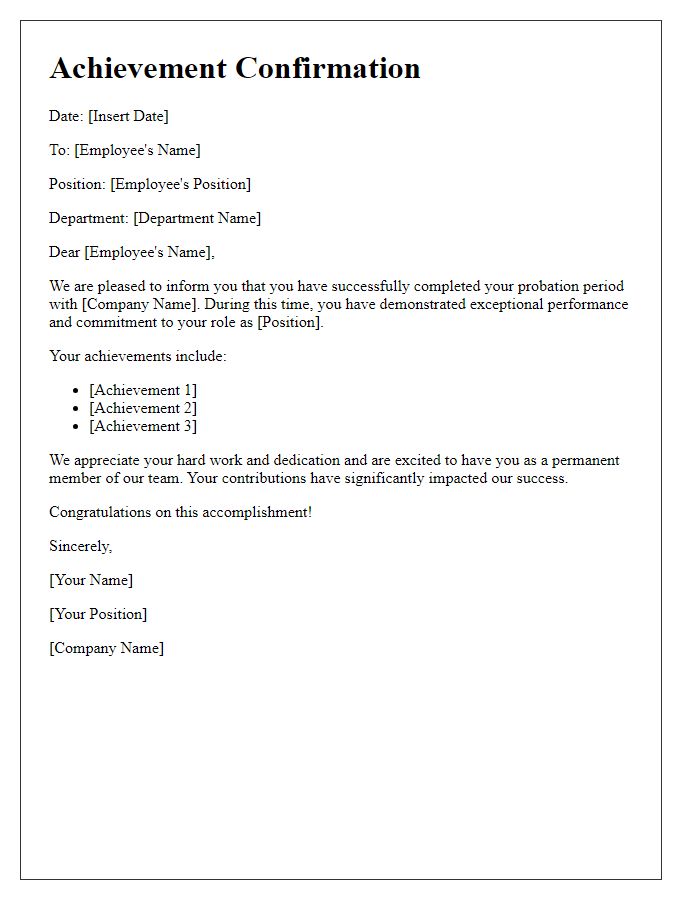 Letter template of achievement in probation period.