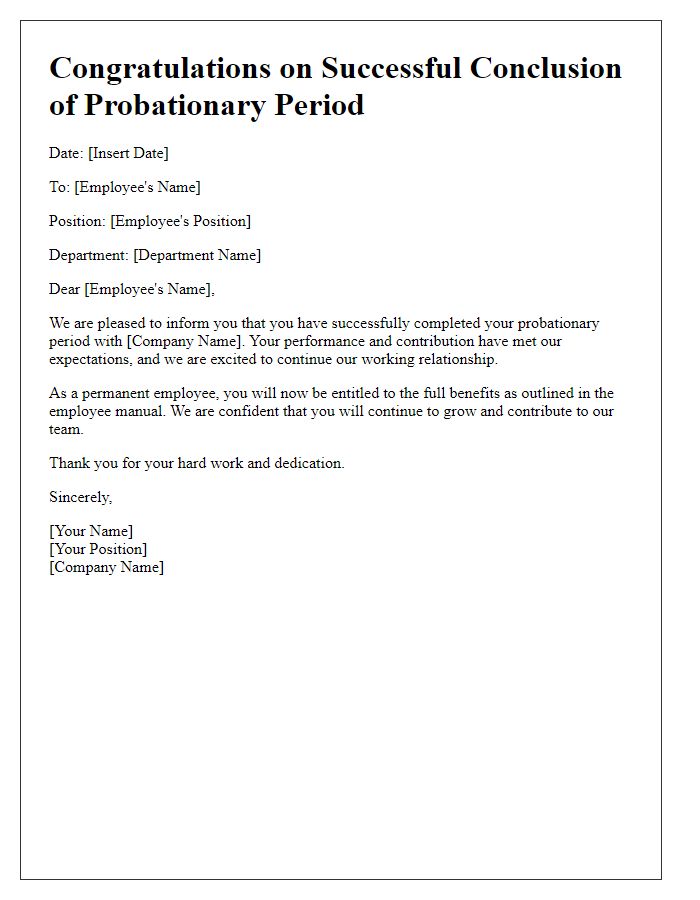 Letter template of probationary period successful conclusion.