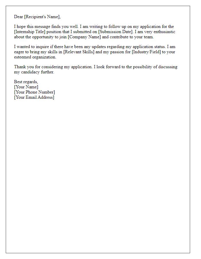 Letter template of follow-up for internship application