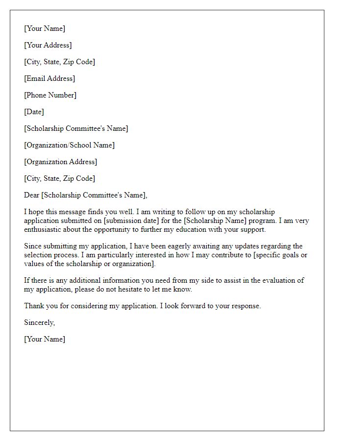 Letter template of follow-up on scholarship application