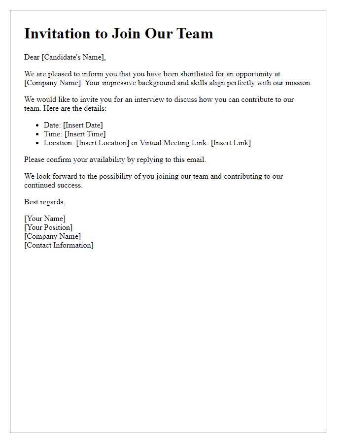 Letter template of talent acquisition invitation to top candidates.