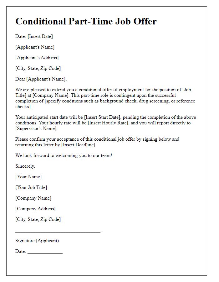 Letter template of conditional part-time job offer