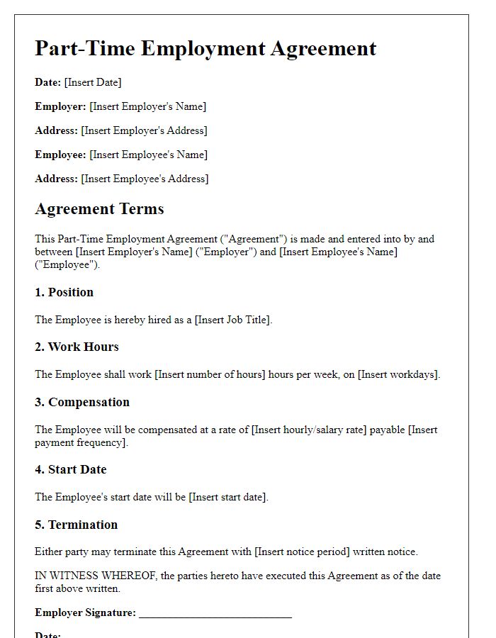 Letter template of part-time employment agreement