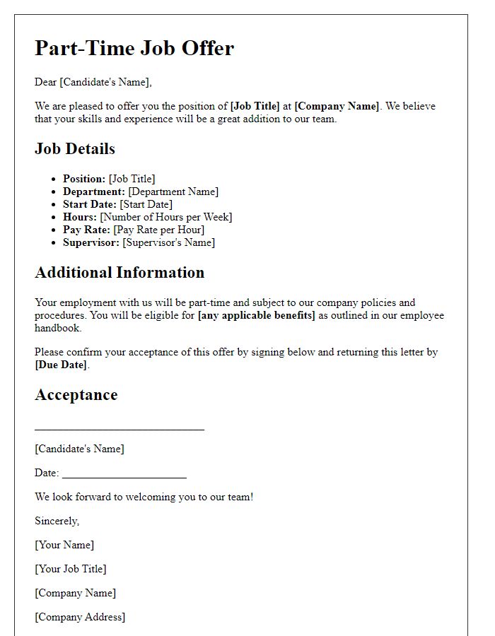 Letter template of part-time job offer details