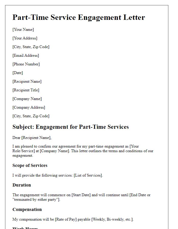 Letter template of part-time service engagement