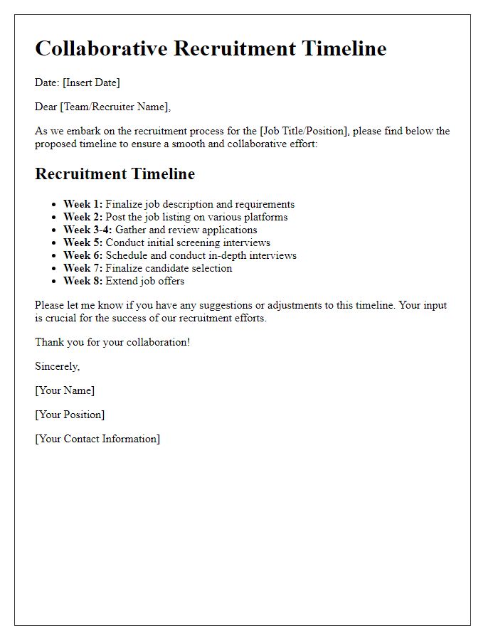 Letter template of collaborative recruitment timeline