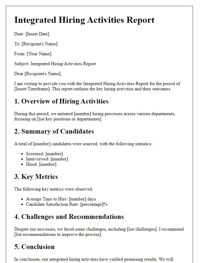 Letter template of integrated hiring activities report