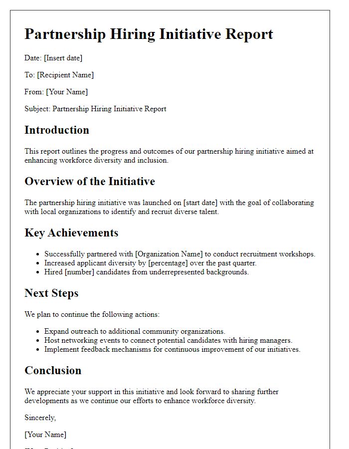 Letter template of partnership hiring initiative report