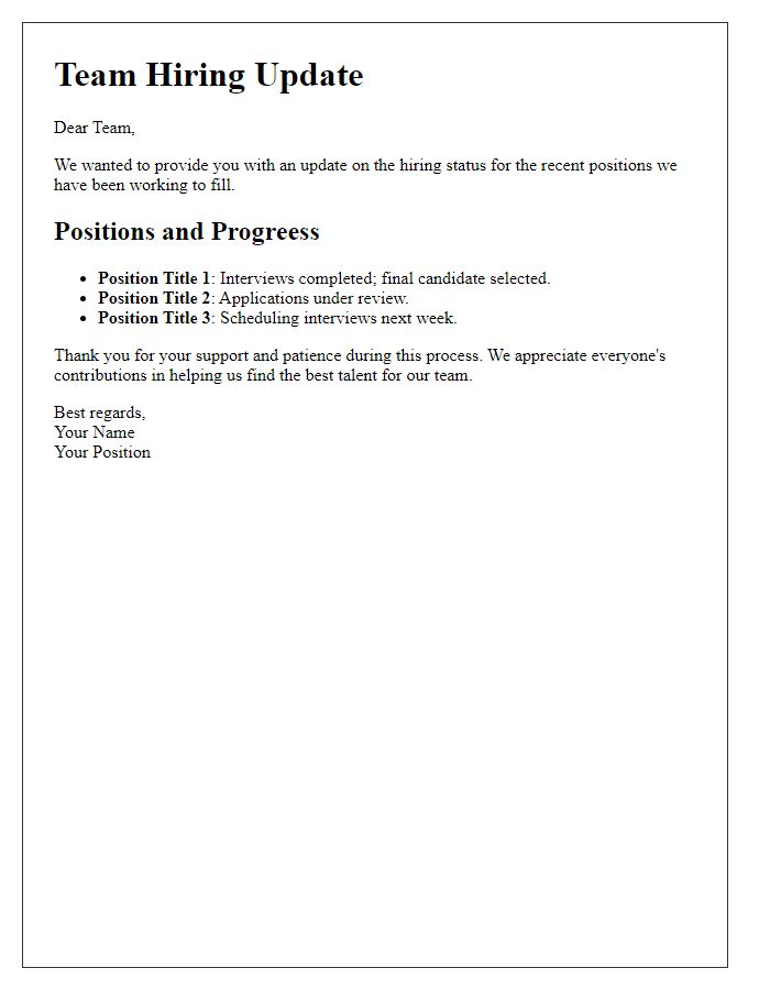 Letter template of team hiring status communication