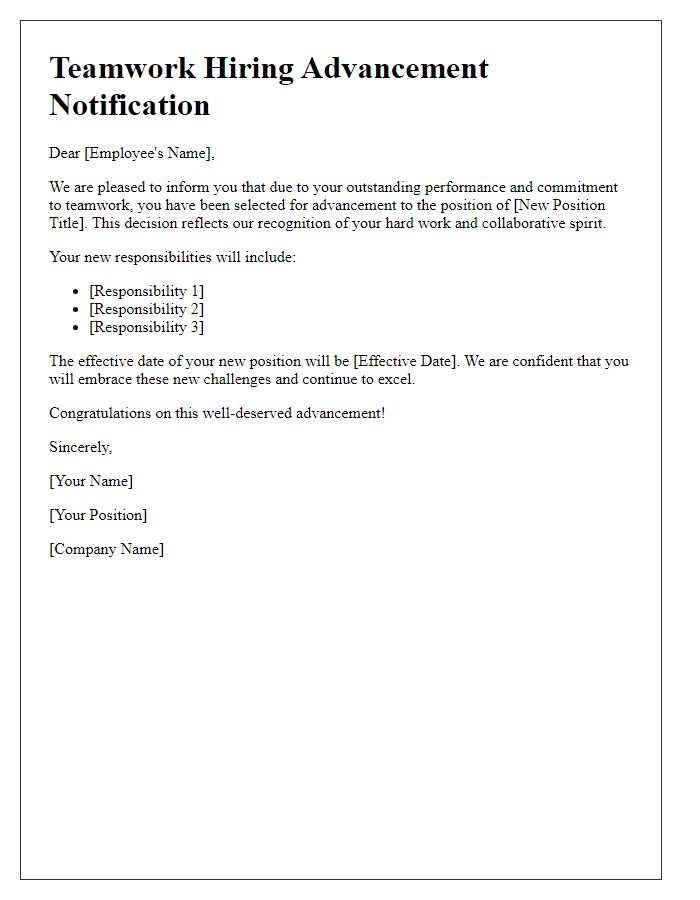 Letter template of teamwork hiring advancement notification