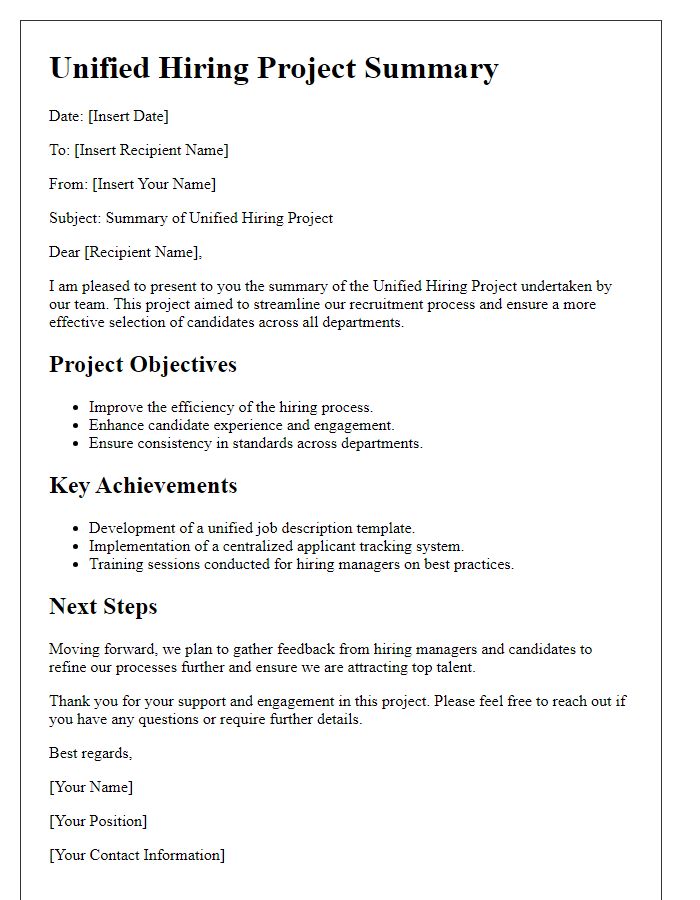 Letter template of unified hiring project summary