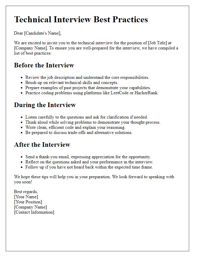 Letter template of technical interview best practices