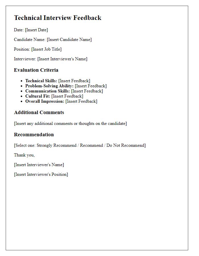 Letter template of technical interview feedback format