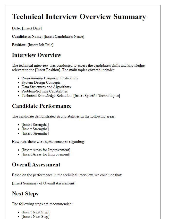 Letter template of technical interview overview summary