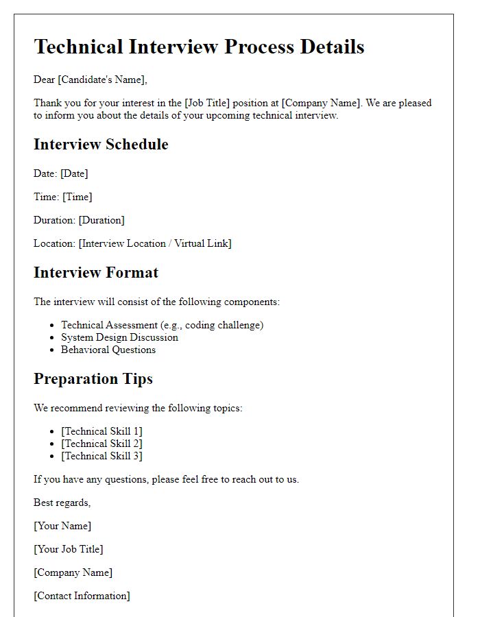 Letter template of technical interview process details