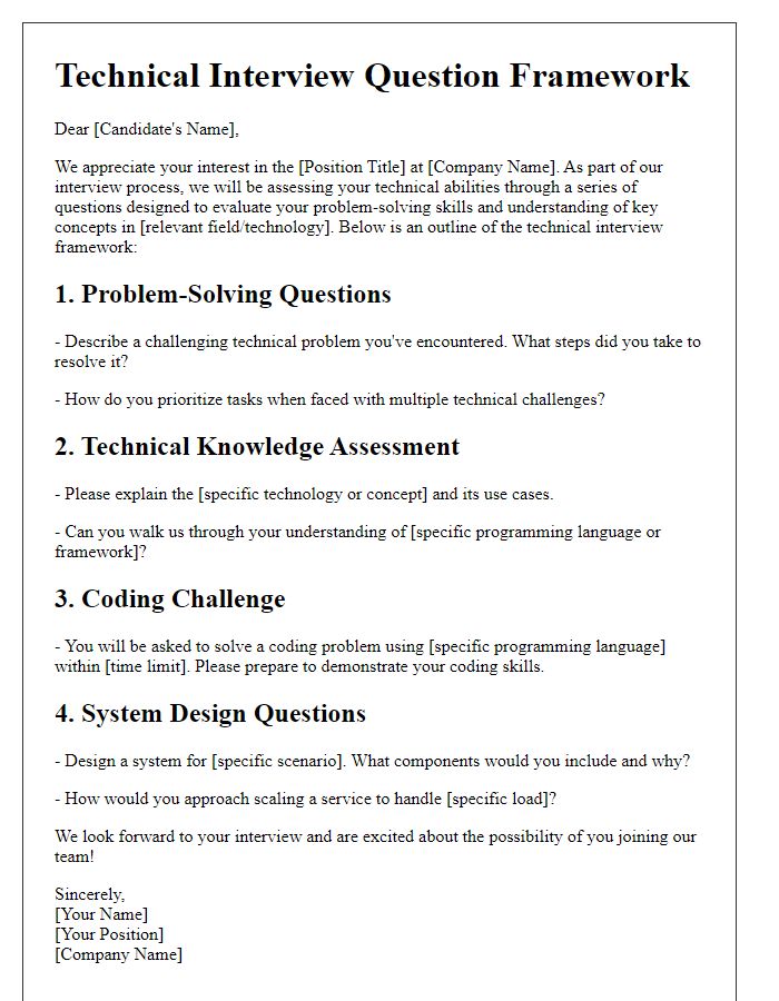 Letter template of technical interview question framework