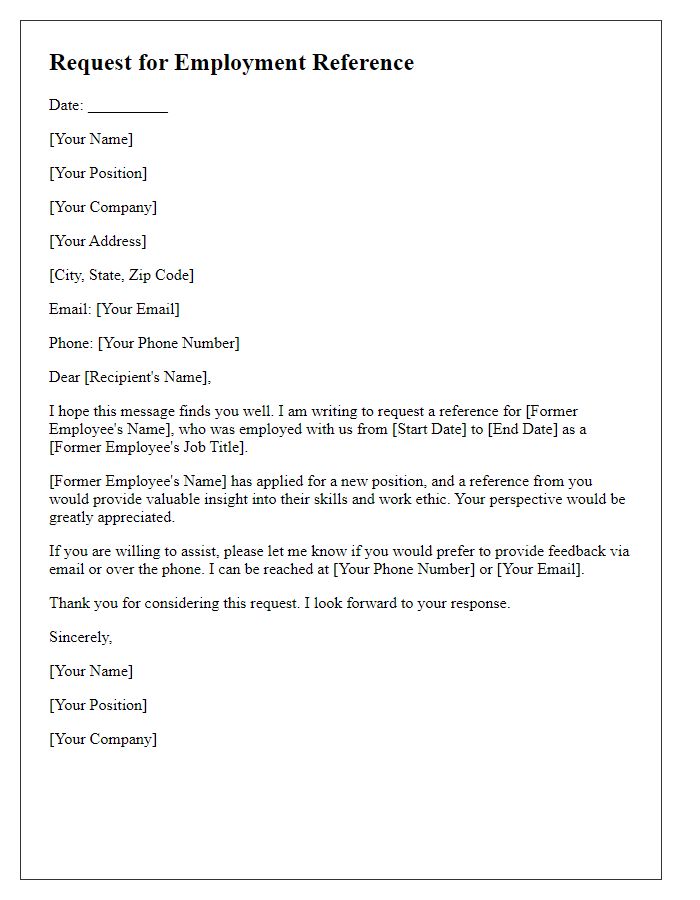 Letter template of employment reference request for former employee