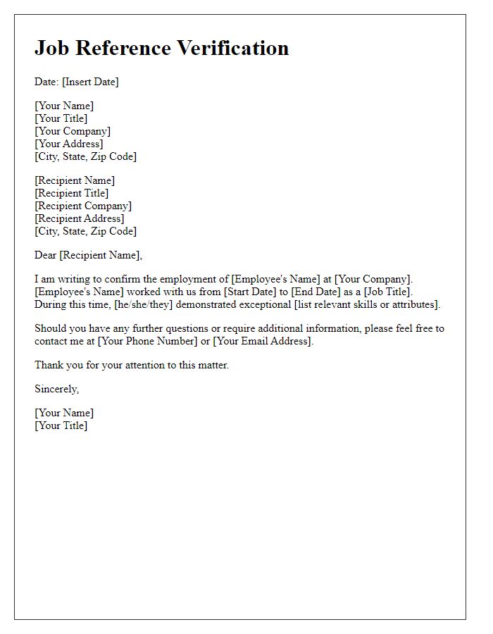 Letter template of job reference verification