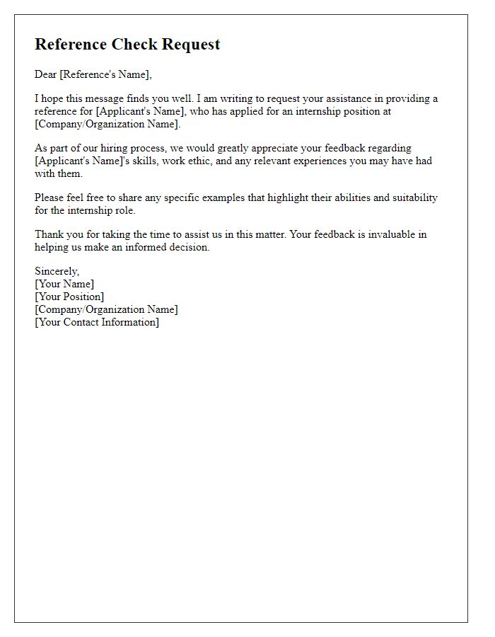 Letter template of reference check request for internship applicants
