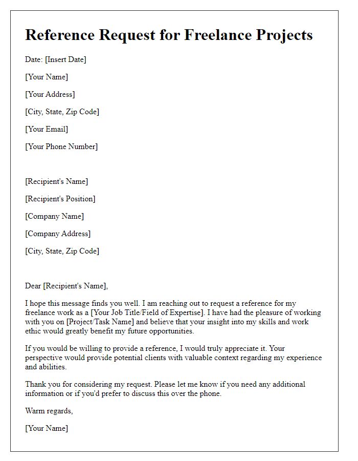 Letter template of reference request for freelance projects