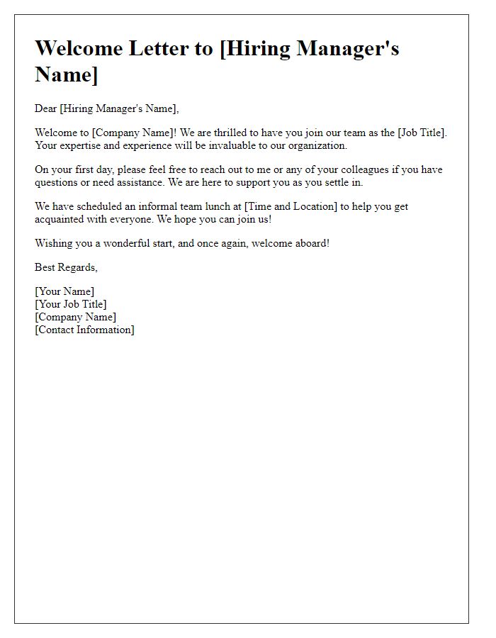 Letter template of introduction for hiring managers first day.