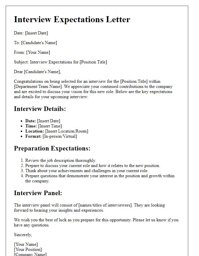 Letter template of interview expectations for internal candidates