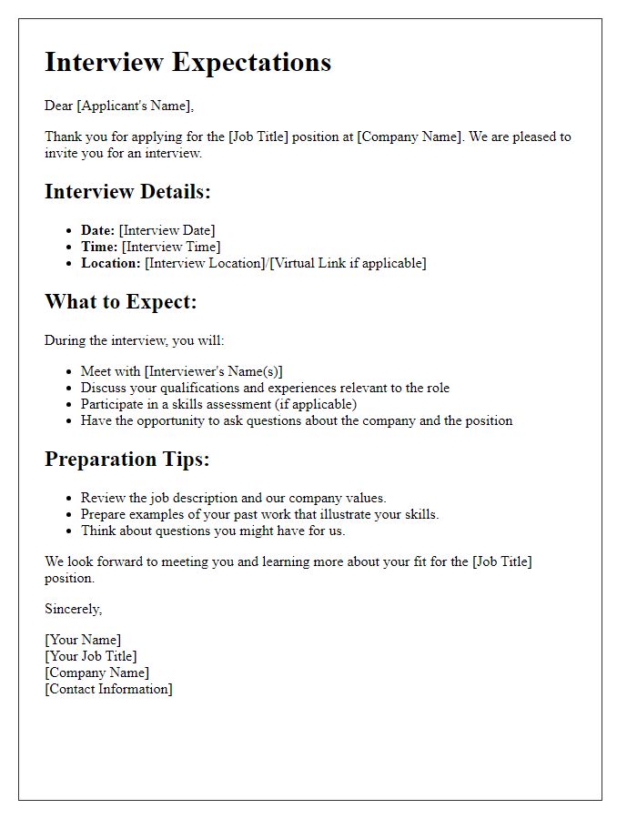 Letter template of interview expectations for job applicants