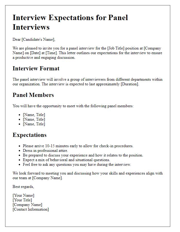 Letter template of interview expectations for panel interviews